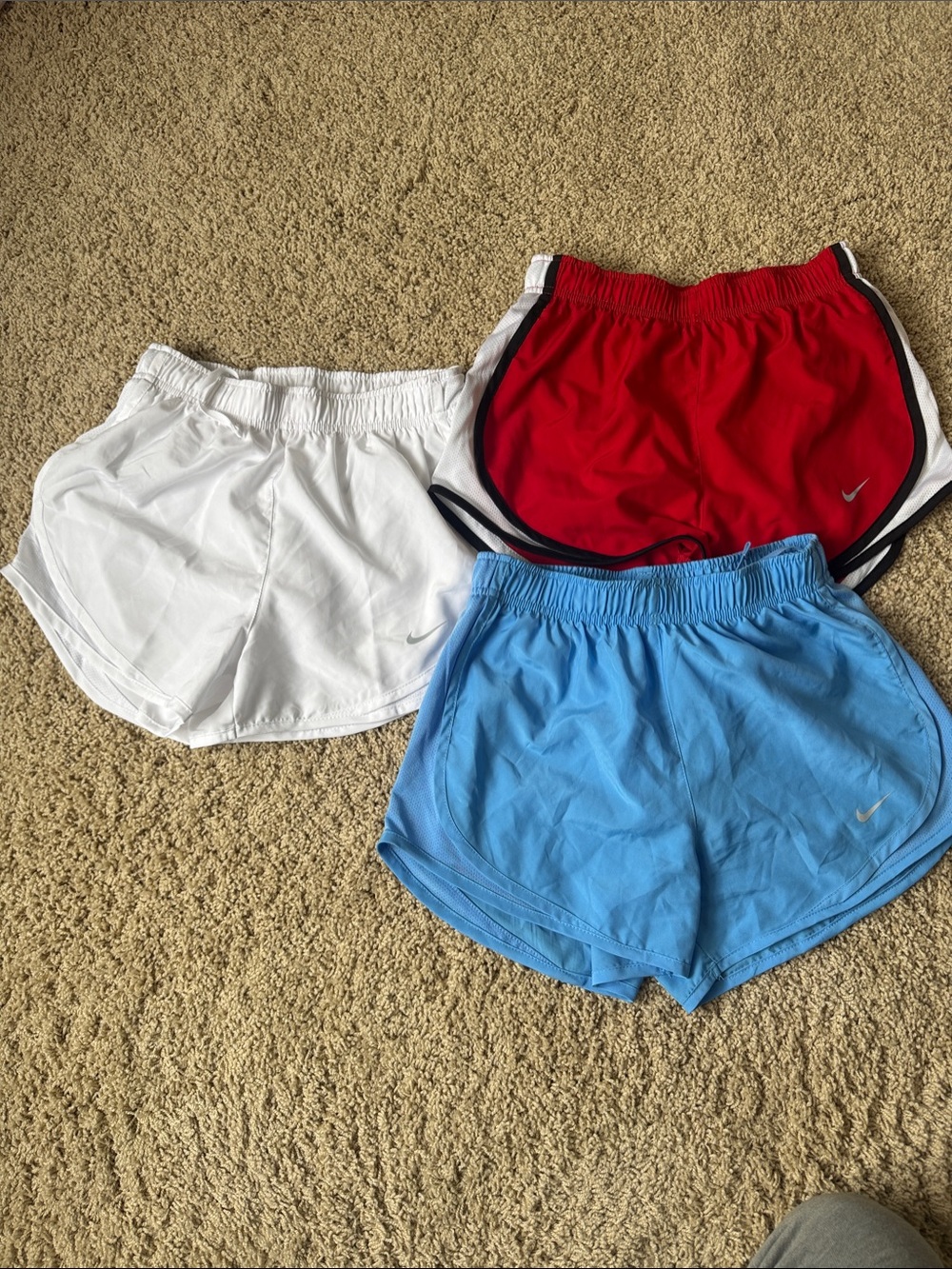 Nike Women's Athletic Shorts Trio - Red, White, Light Blue